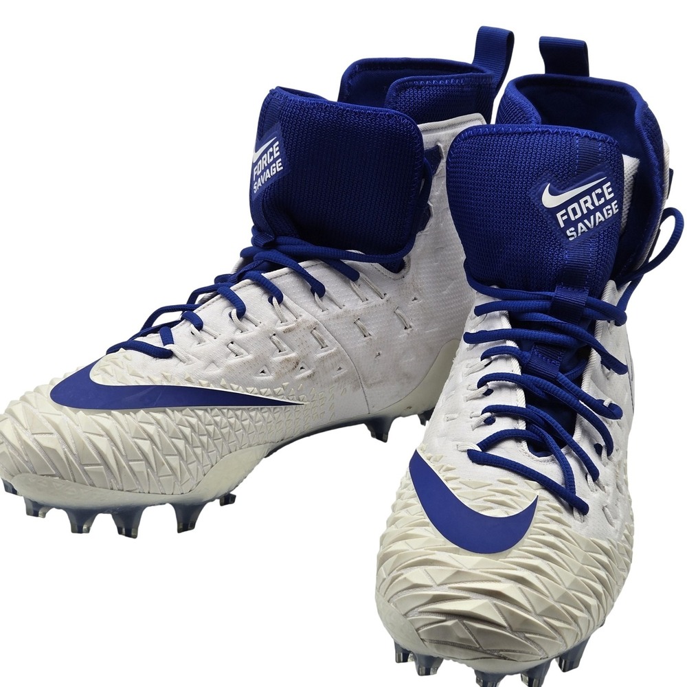 Nike Force Savage Shoes Mens Size 12.5 White Blue Football Cleats 918345-141